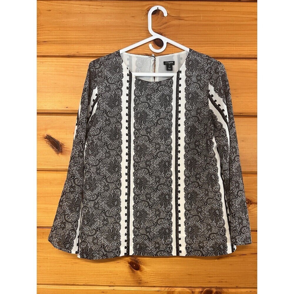 J.CREW Optical Lace Blouse Shirt Black White Career Floral Top sz M - Picture 1 of 5